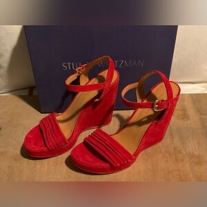 BNIB Stuart Weitzman Sundraped Red Velvet Wedge 8.5